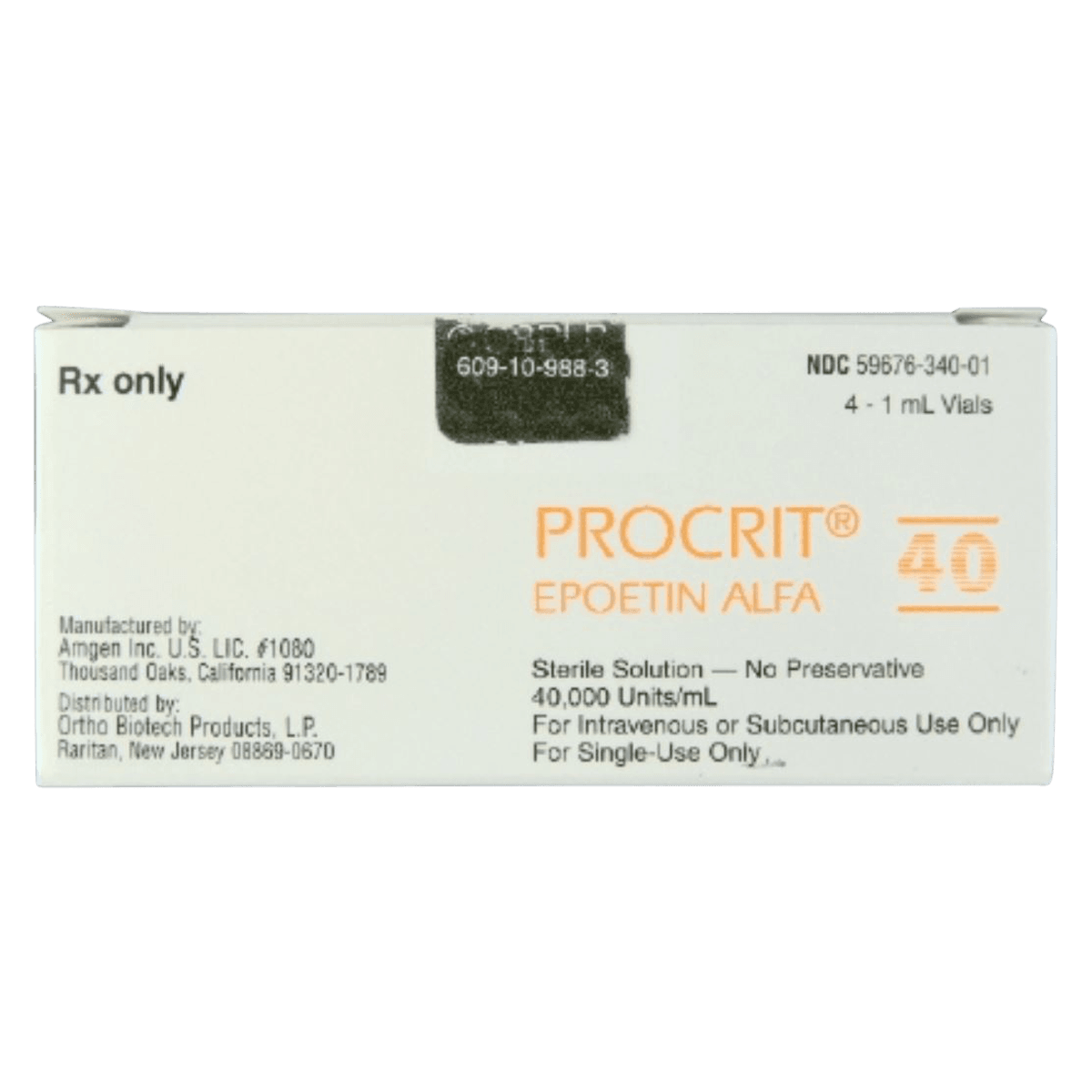 Procrit 40,000 Units/mL Injection, Single Dose Vial, 1mL, 4/Package, 01KT0J07D1QW7JKMZQEX5EG9E3