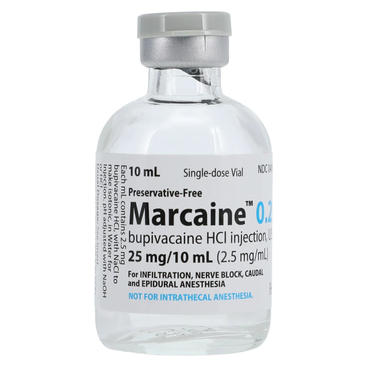 Marcaine Injection 0.25% Preservative Free, Single Dose Vial, 10mL, 10/Package