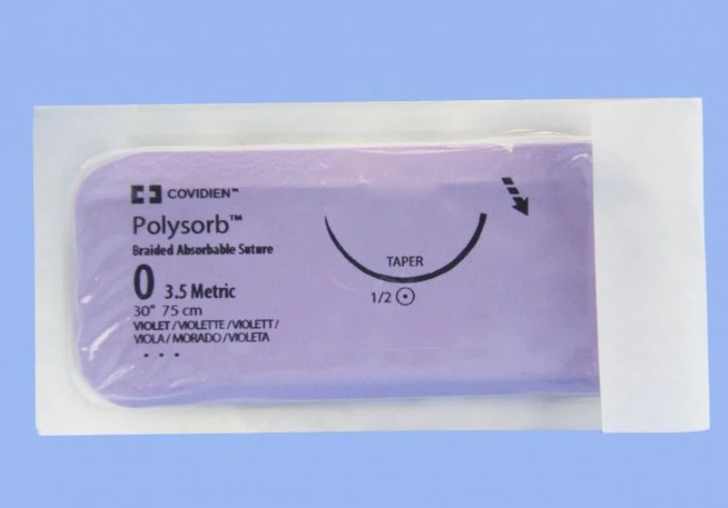 Medtronic Polysorb Absorbable Suture, Size 0, 30" Polyester Braid, GS-22 Taper Point 1/2 Circle Needle 27mm, Violet, 36/Case