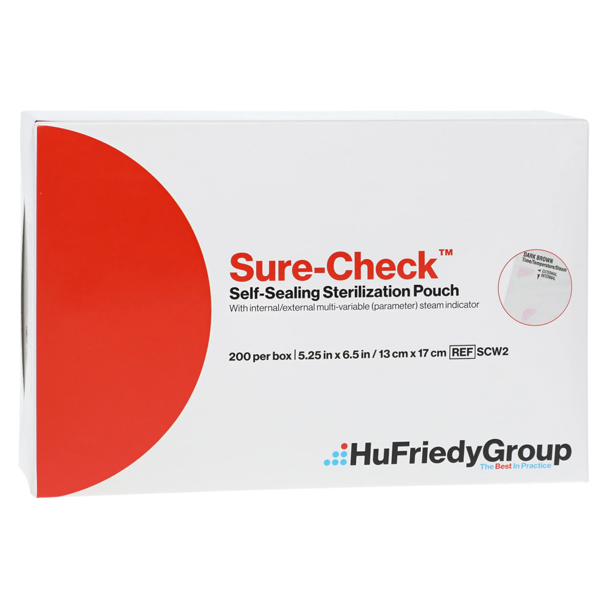 Crosstex Sure-Check Sterilization Pouches, 5.25" x 6.5", Self-Sealing, Steam & EtO, 200/Box, SCW2