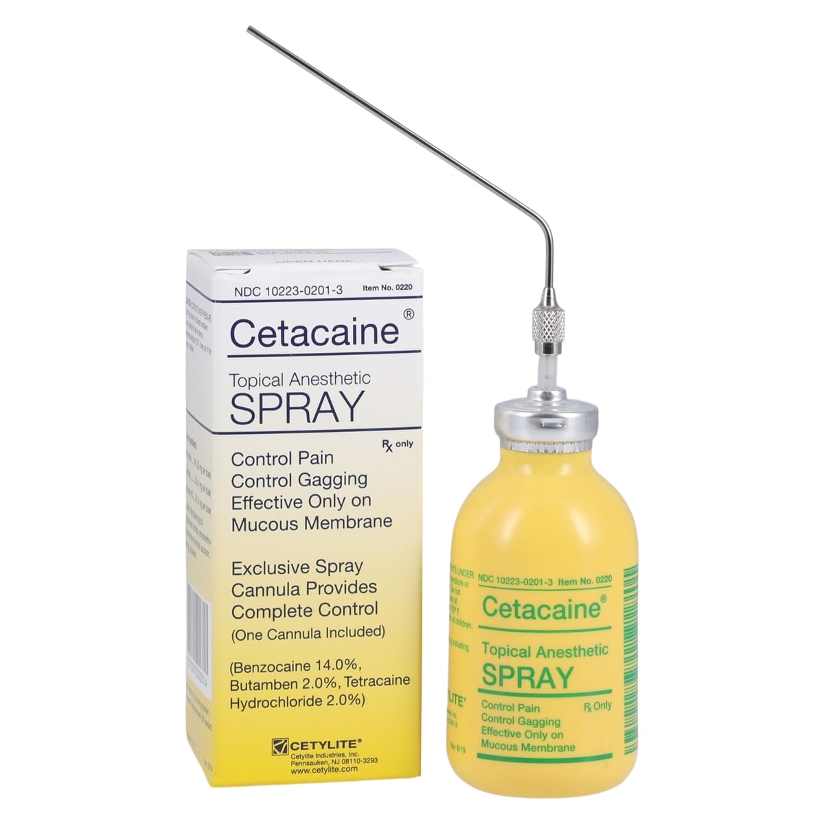 Cetacaine Topical Anesthetic Spray, 20 g Bottle, Benzocaine 14%, Butamben 2%, Tetracaine HCl 2%, with Cannula, 0220