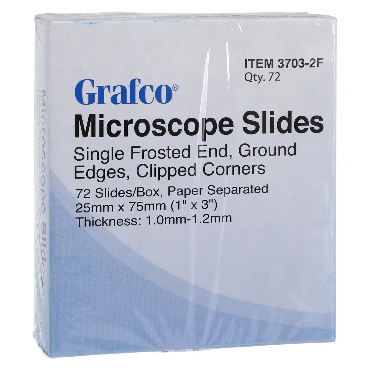 Grafco Frosted Microscope Slides, 3x1 inch, White, Rounded Corners, Grounded Edges, Precleaned, 144/Box