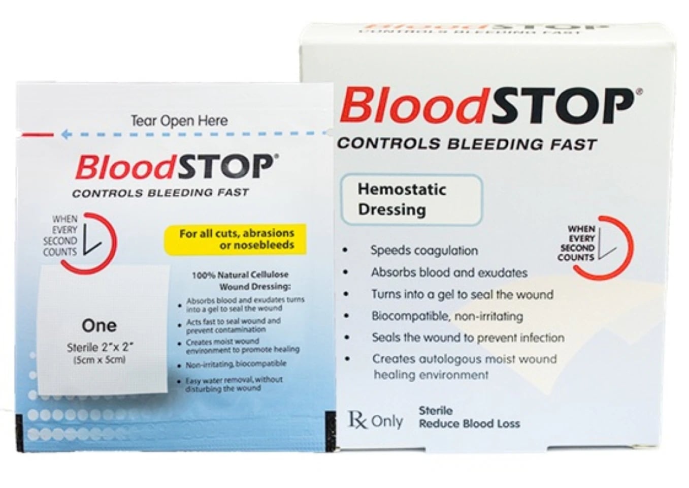BloodSTOP Hemostatic Gauze, Carboxymethyl Cellulose Dressing, 2" x 2", Sterile, Adherent, 20/Pkg