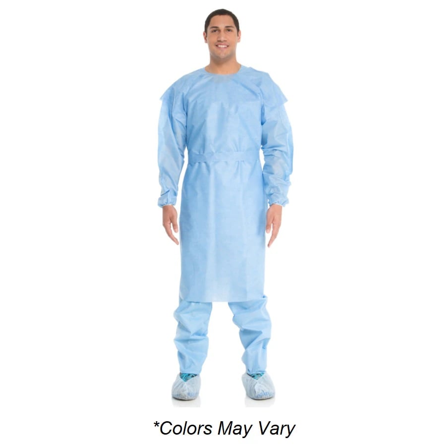 Halyard Isolation Gown, Lightweight SMS, X-Large, Yellow, Non-Sterile, Round Neck with Tape Tab, Long Sleeves with Elastic Cuffs, 100/Case
