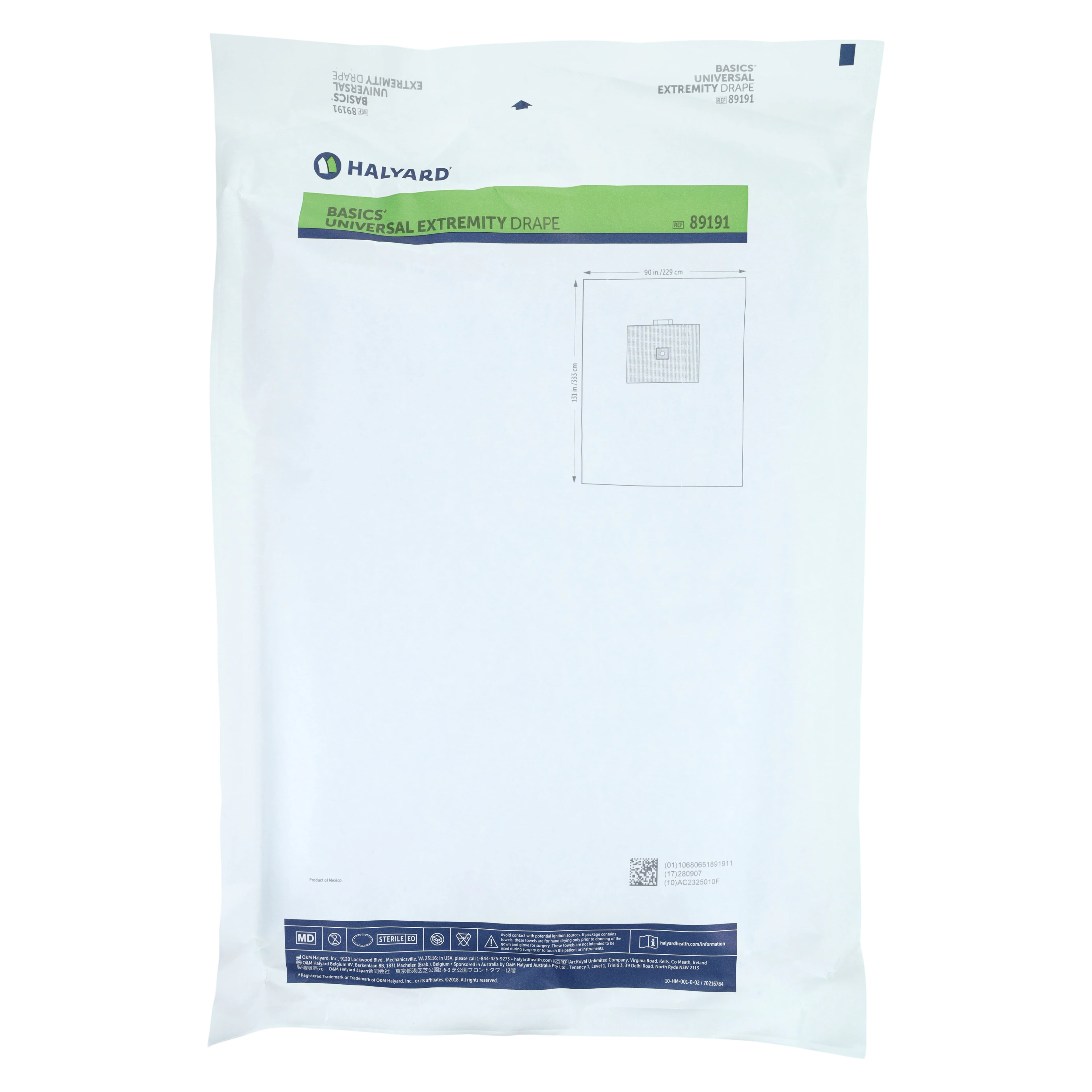 O & M Halyard Drape Extremity Universal, 90x131", Sterile, Fenestrated Surgical Drape