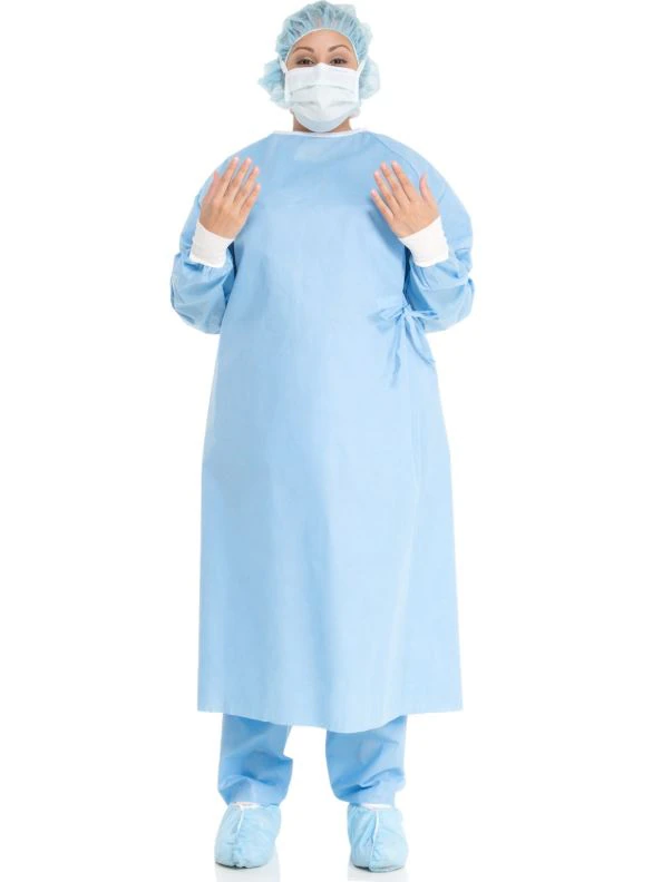 O & M Halyard Gown Surgical KC100 Sterile, SMS Fabric, Non-Reinforced, Standard/X-Large, Blue/White, Hook & Loop Neck, With Towel, 20/Case