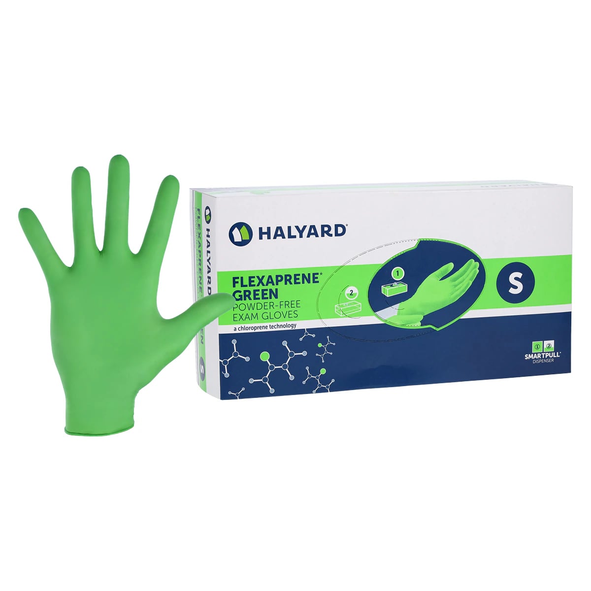 FLEXAPRENE GREEN Chloroprene Exam Gloves, Powder Free, Non-Sterile, Small, Green, 200/Box