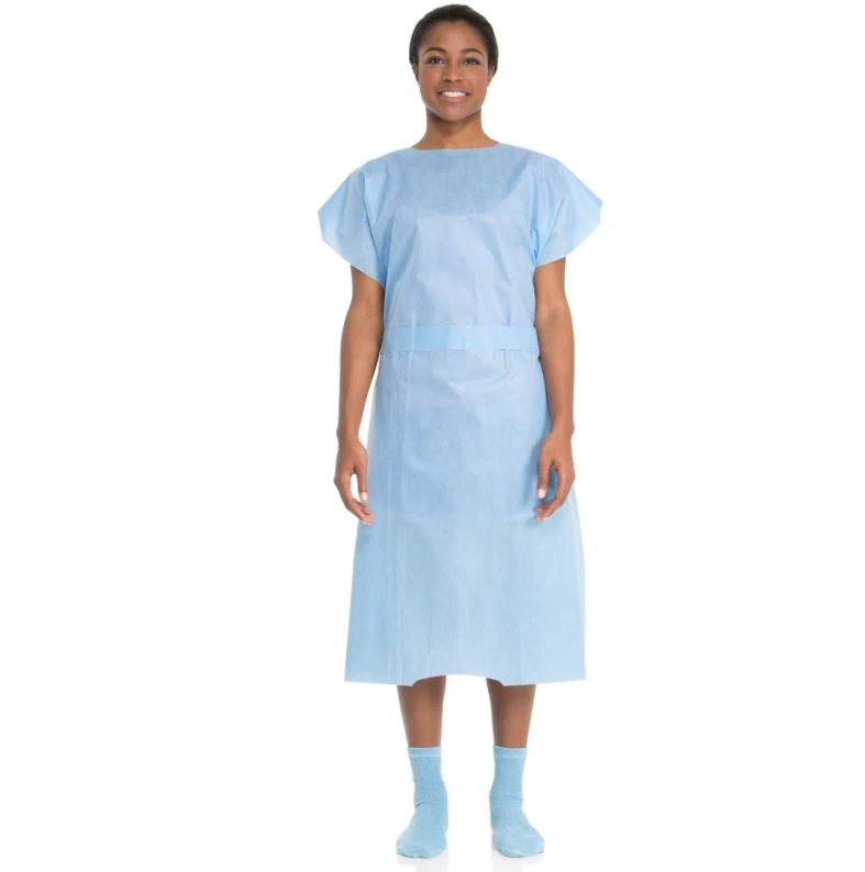 O & M Halyard Exam Gown, Disposable SMS, Blue, Universal Size, 30 in x 42 in, 100/Case