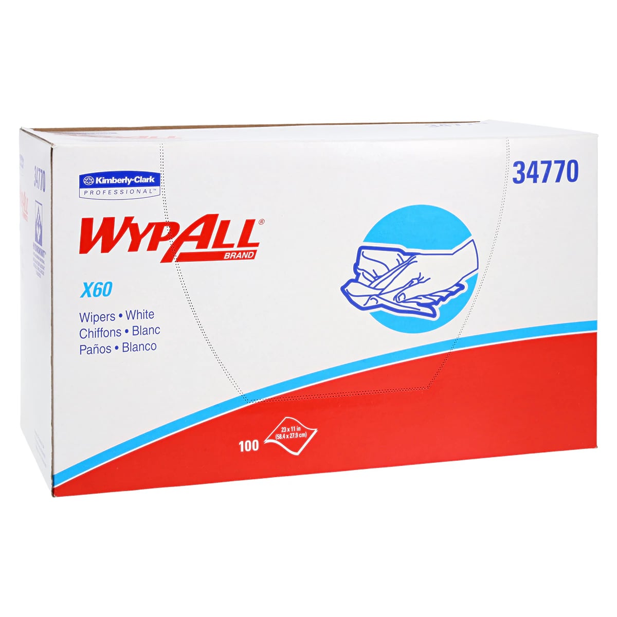 Kimberly-Clark WypAll X60 General Purpose Wipers, 1/4 Fold, 100/Box, 34770