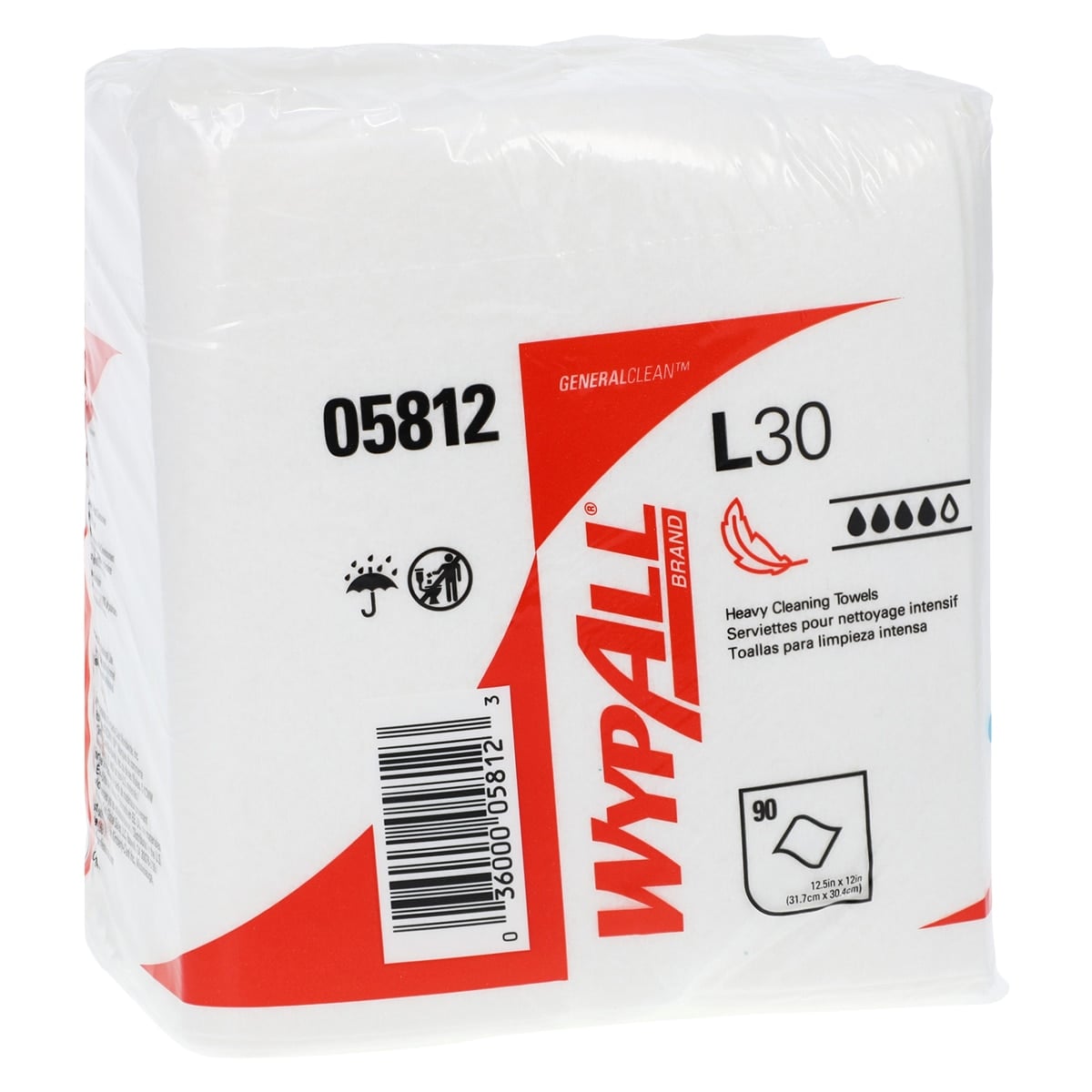Kimberly-Clark WypAll L30 Cleaning Towels, 1/4 Fold, Disposable Crepe, 12.5 in x 13 in, White, 1080/Case (05812)
