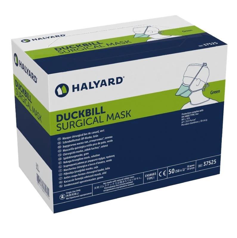 O & M Halyard Surgical Tie-On Mask, Green, Disposable, Not Rated, 50/Box