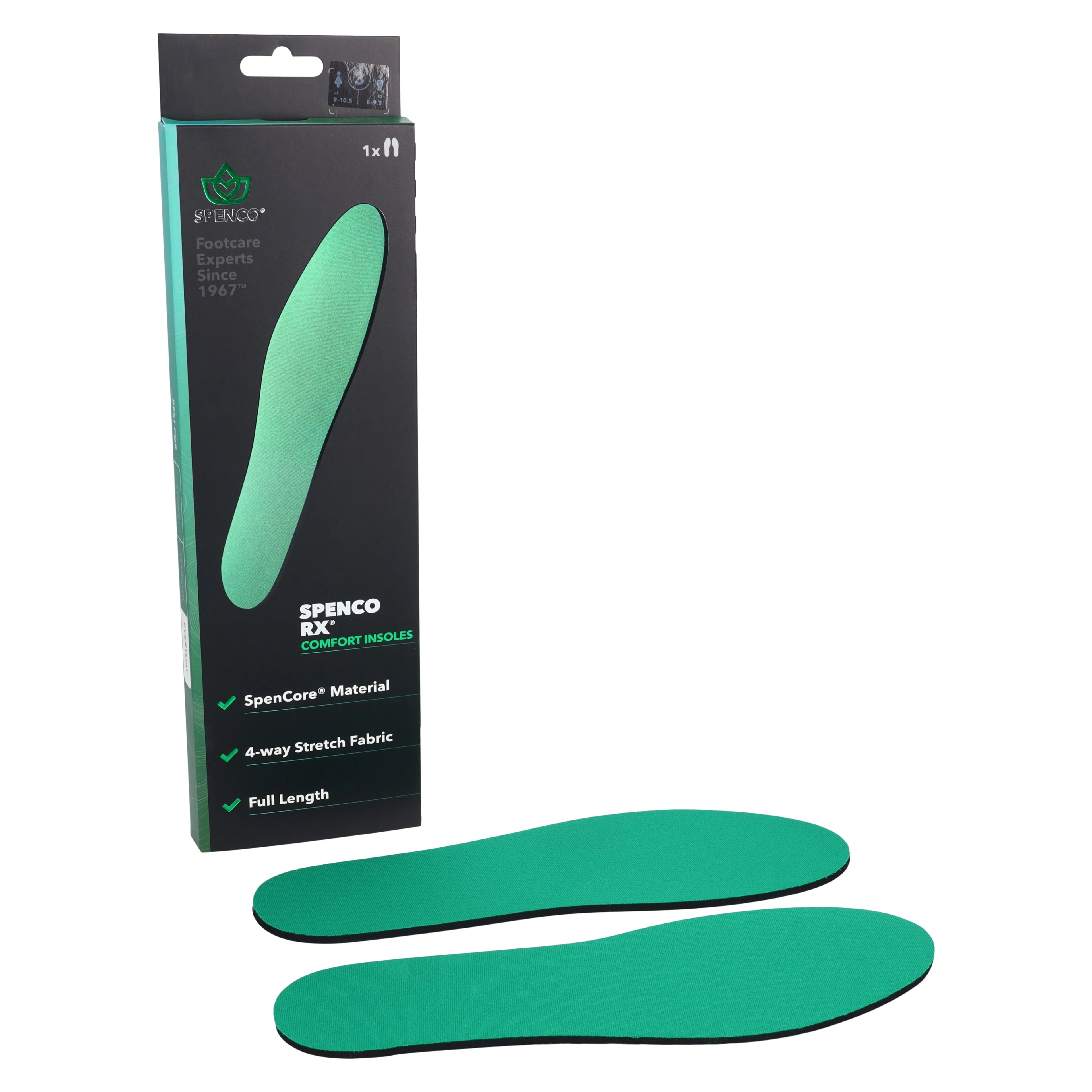 Comfort Insole, Green, Full Length, Men's 8-9.5 / Women's 9-10.5