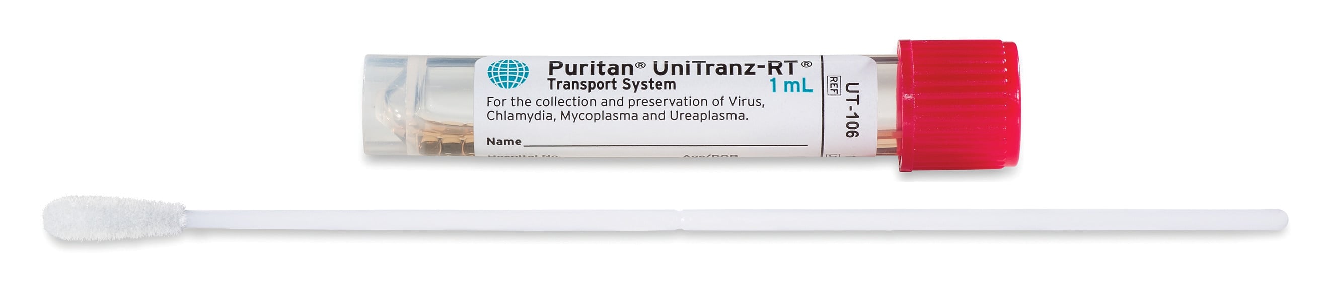 UniTranz-RT Specimen Transport System, 1mL, Ultra Fine, Sterile, 12x80mm, Red Screw Cap, Polyester Flock, 300/Case