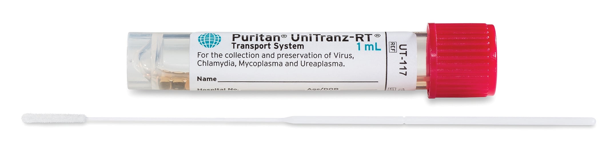 UniTranz-RT Specimen Transport System, 1mL, Ultra Fine, Sterile, 12x80mm, Red Screw Cap, Polyester Flock, 300/Case
