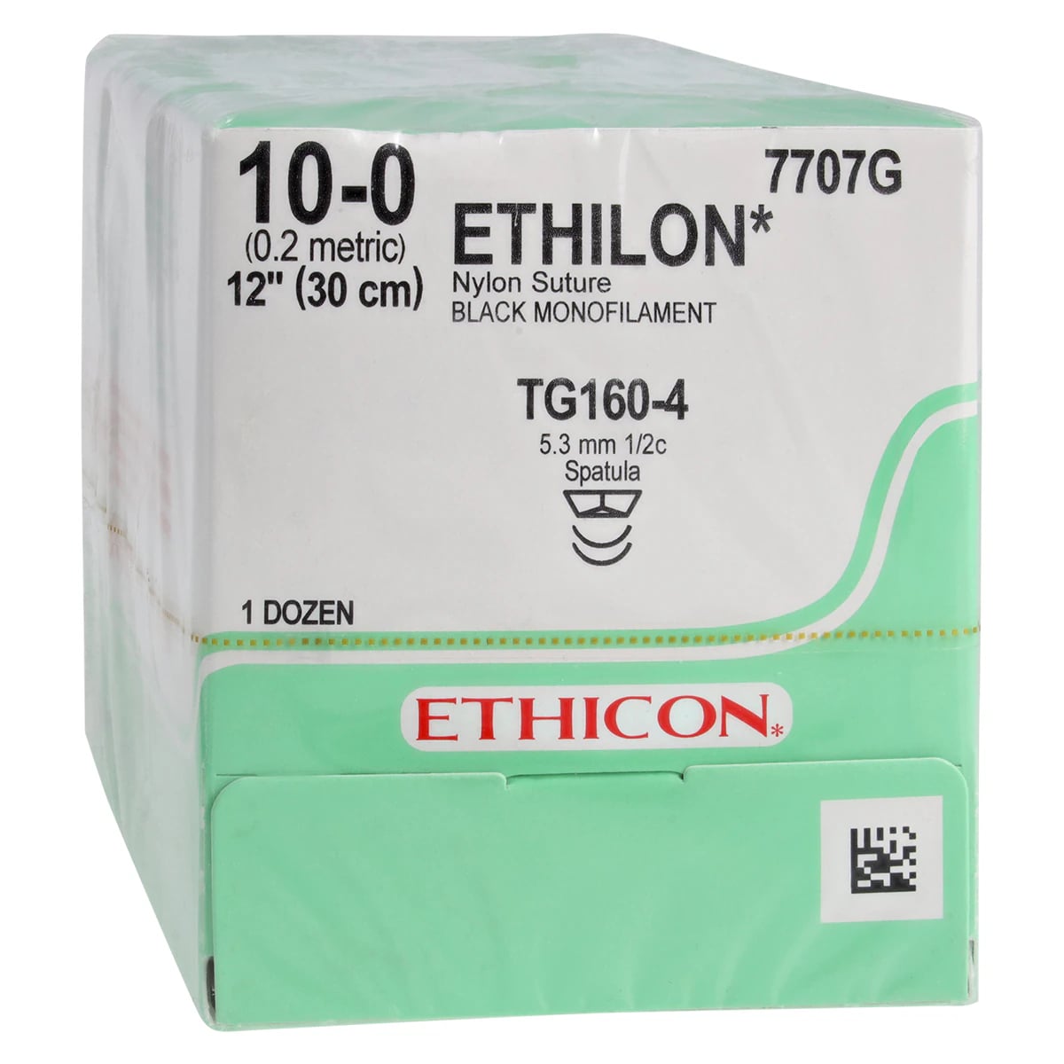Ethilon Nylon Monofilament Non-Absorbable Suture, Size 10-0, Black, TG160-4 Cutting Edge Spatula Reverse 1/2 Circle Needle, 12" (30 cm), 12/Box