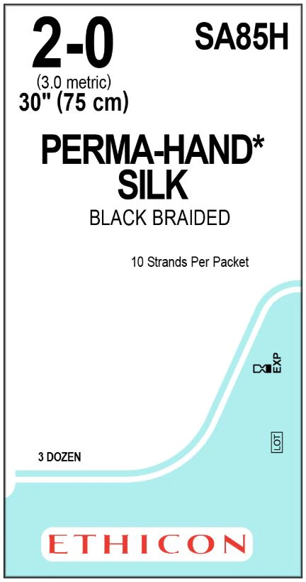 Ethicon Perma-Hand Silk Sutupak Pre-Cut Suture, Size 2-0, 10-30, Black Braided, 3 Dz/Bx