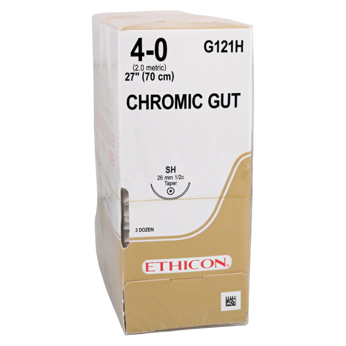Ethicon Chromic Gut Surgical Suture, 4-0, 27", SH Taper Point 1/2 Circle Needle, Brown, 36/Box, G121H
