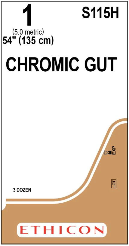 Ethicon Chromic Gut Surgical Suture, Size 1, 54", 36/Bx, S115H