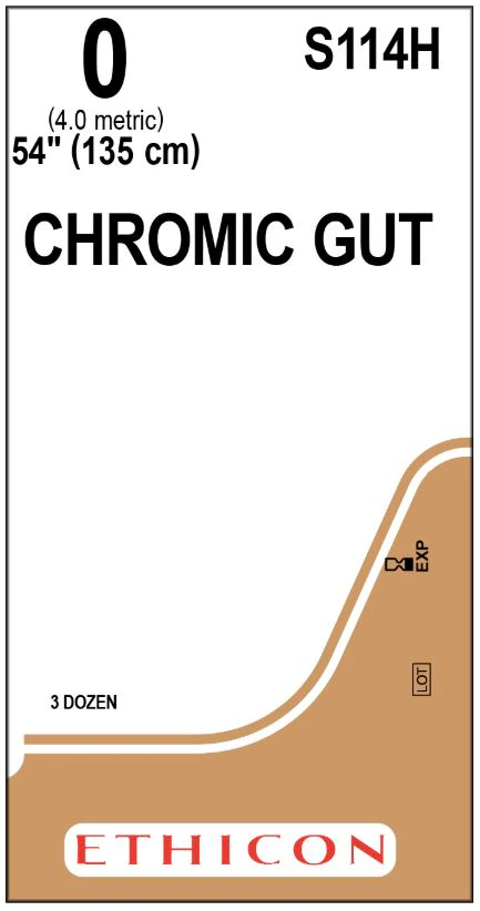 Ethicon Chromic Surgical Gut Suture, Size 0, 54", Brown, 36/Bx, S114H