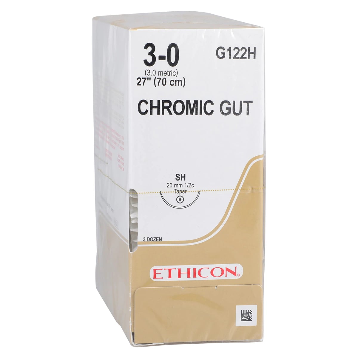 Ethicon Chromic Gut Surgical Suture, 3-0, 27", SH Taper Point 1/2 Circle Needle, Brown, 36/Box, G122H