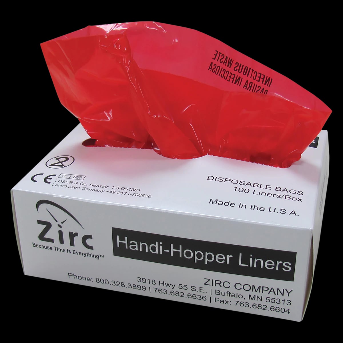 Zirc Dental Handi-Hopper Liners, Red Biohazard, 6.5" x 10.5", 100/Box, 20Z405