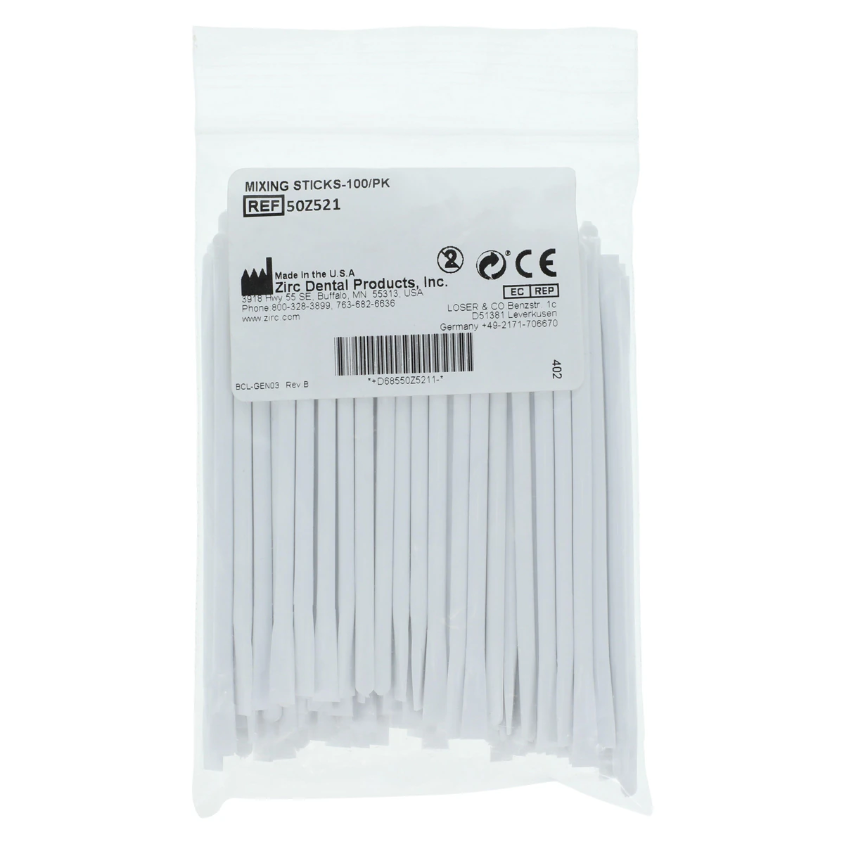Zirc Mighty Mixer Mixing Sticks, White Plastic, Double-End Disposable, 4-1/2", 100/Pkg, 50Z521