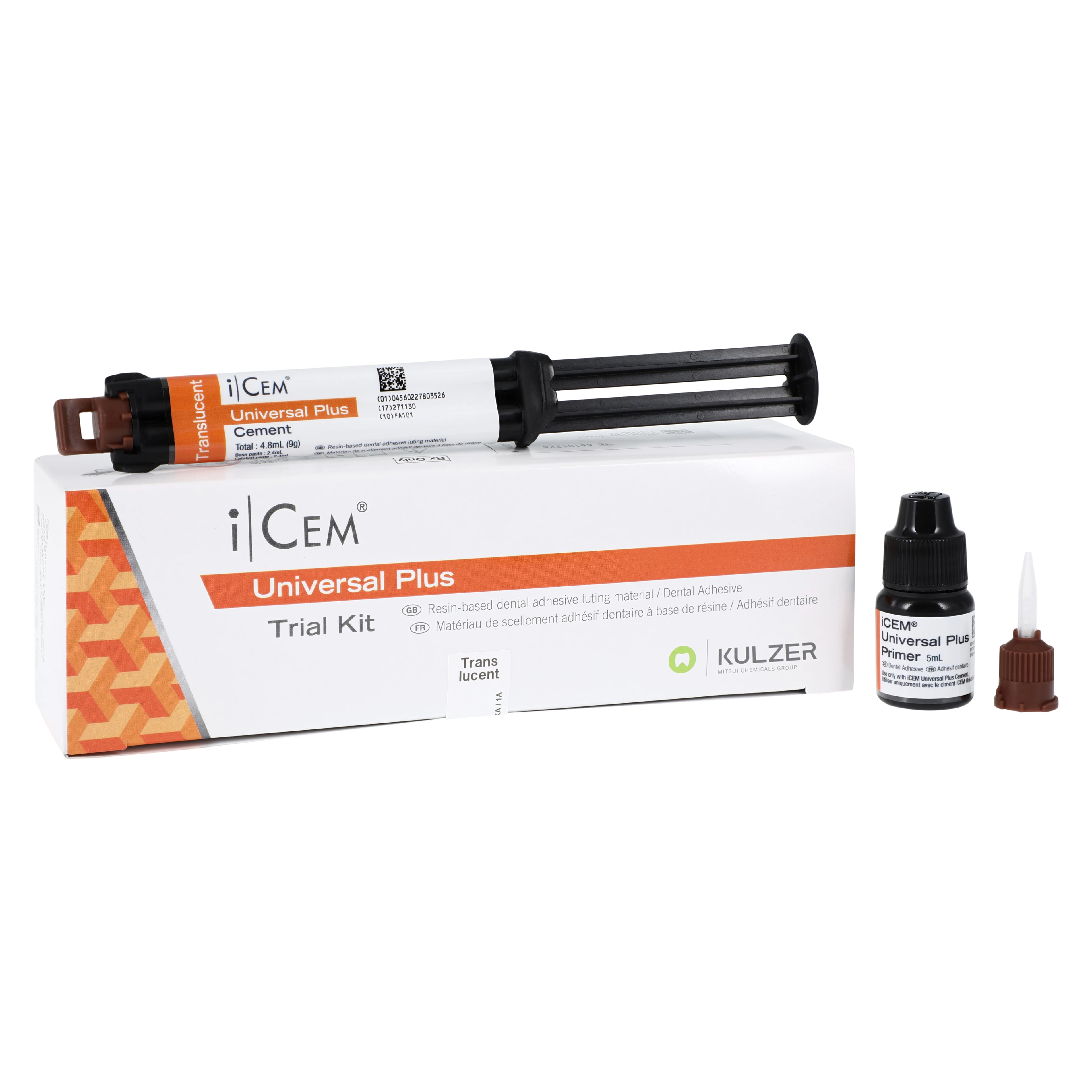 iCEM Universal Plus Trial Kit, Translucent, Dual-Cure Resin Cement with Primer, 4.8 mL Syringe + 5 mL Primer, 66101226
