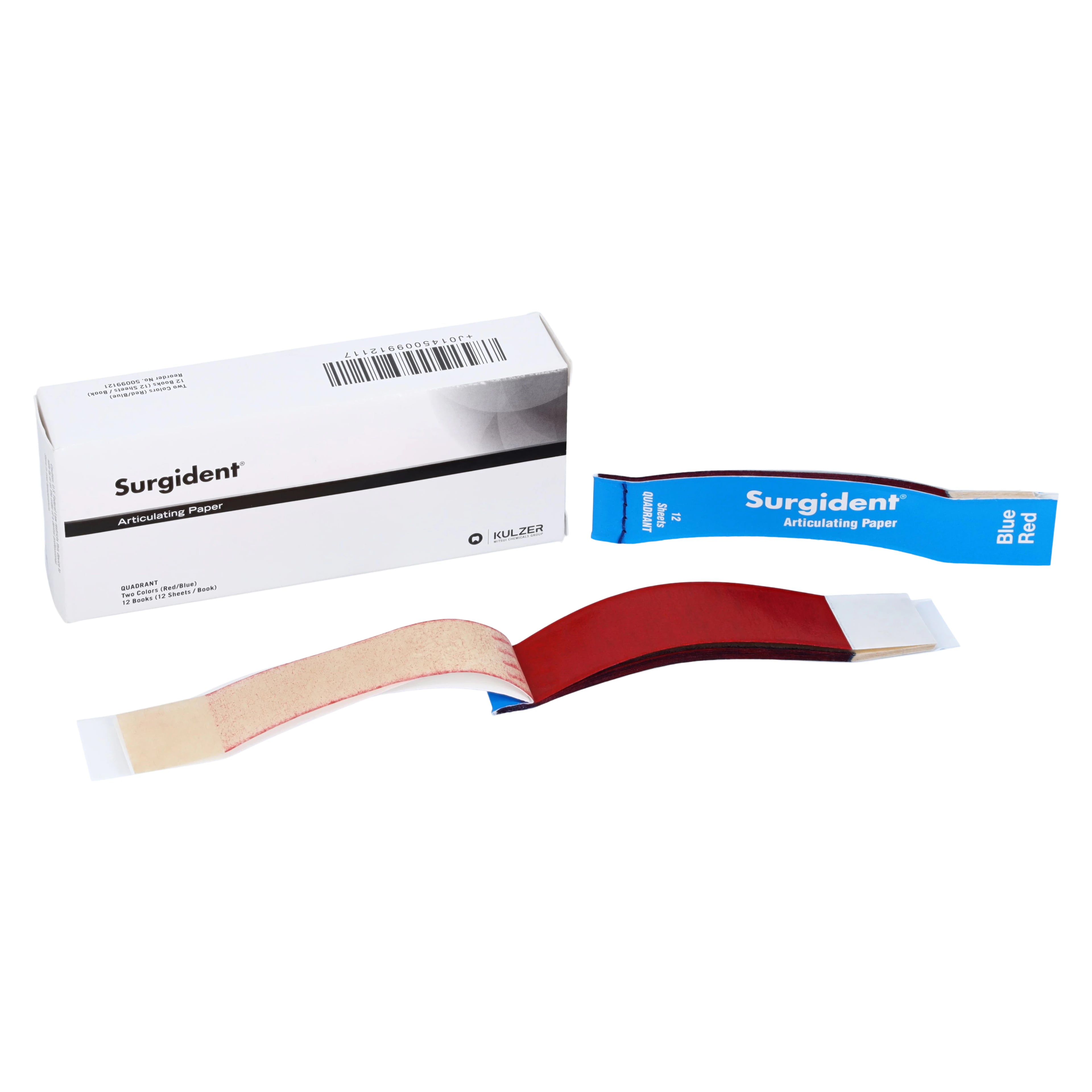 Surgident dispOral Articulating Paper, Curved, Red/Blue, 72 Microns, 12 Books/Box, 50099121