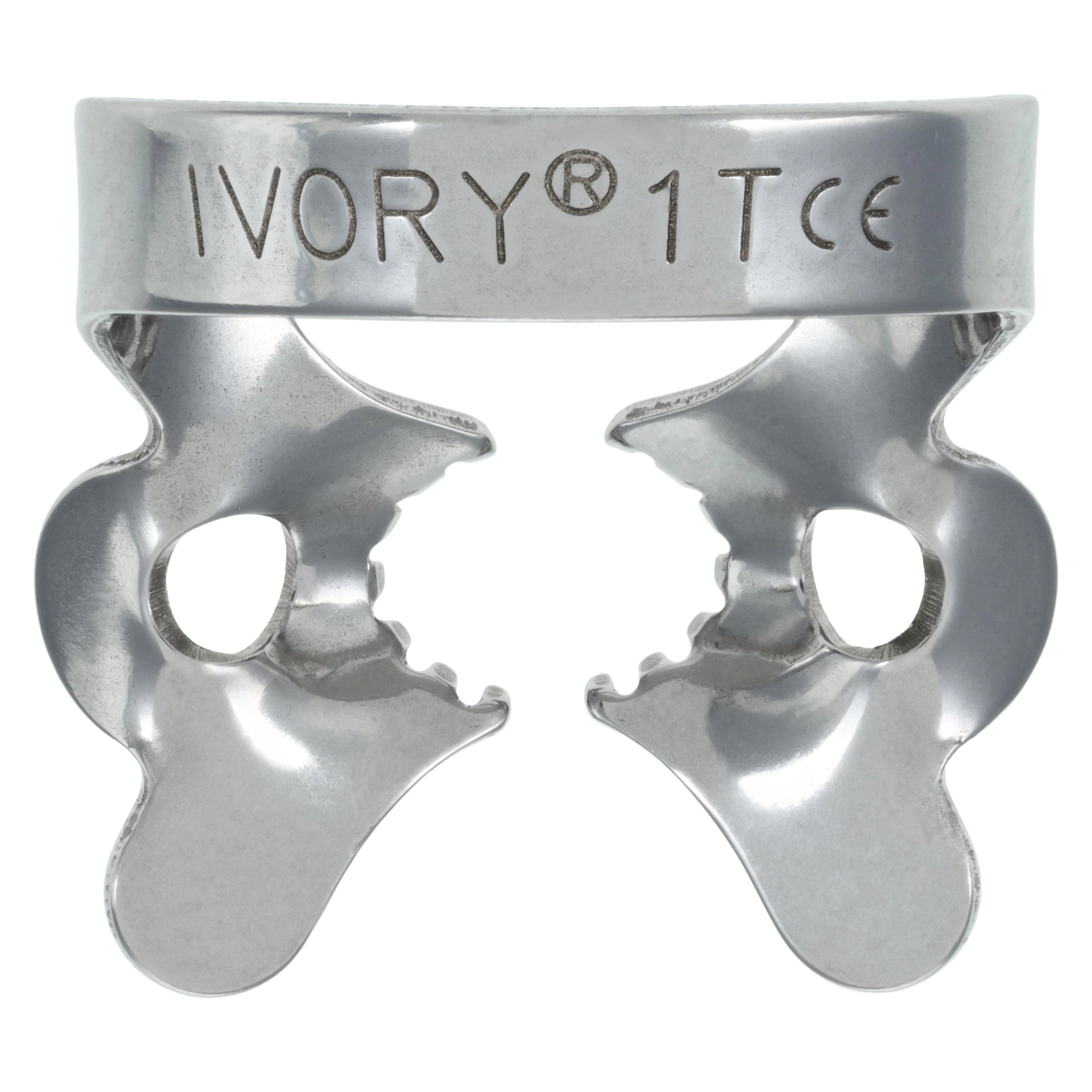 Ivory Tiger Rubber Dam Clamp, #1T Bicuspid Serrated, Winged, 50057841