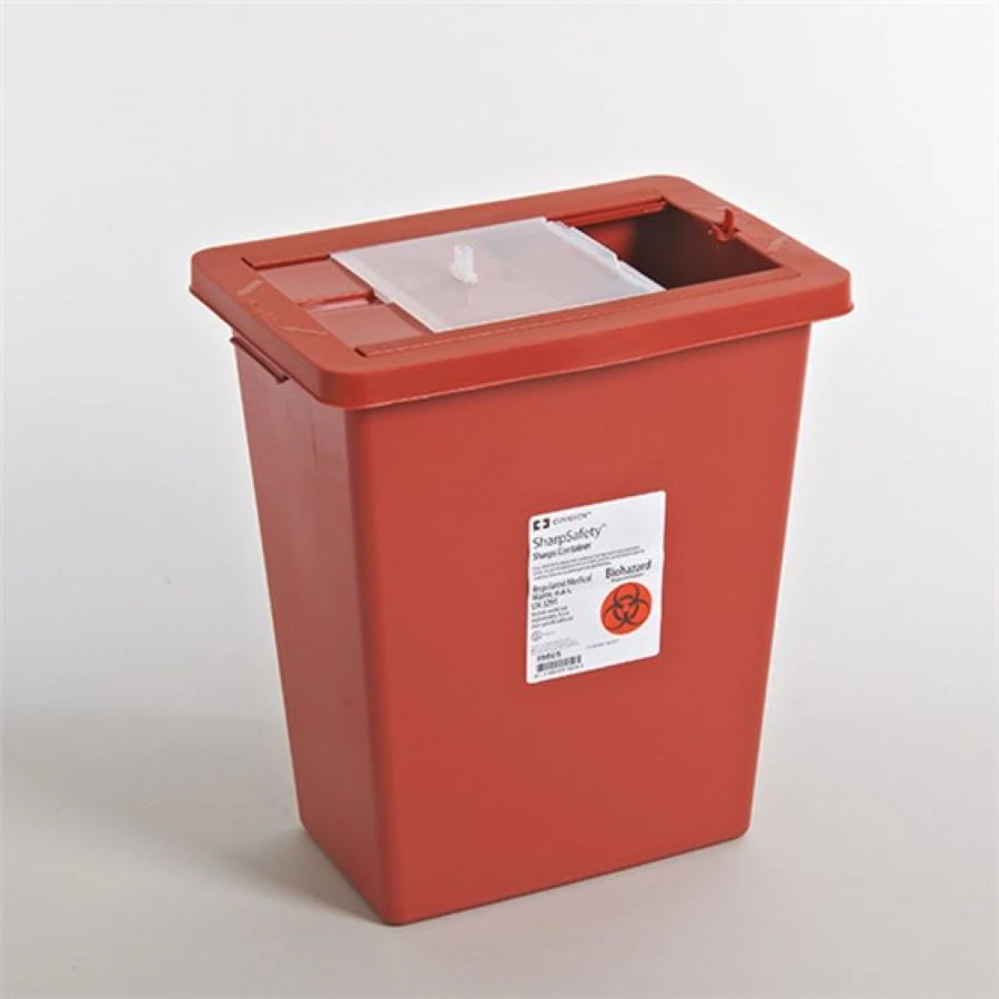 SharpSafety™ Sharps Container Sliding Lid, 8 Gallon, Red, 17.75x15.5x11", Cardinal Health #8980S