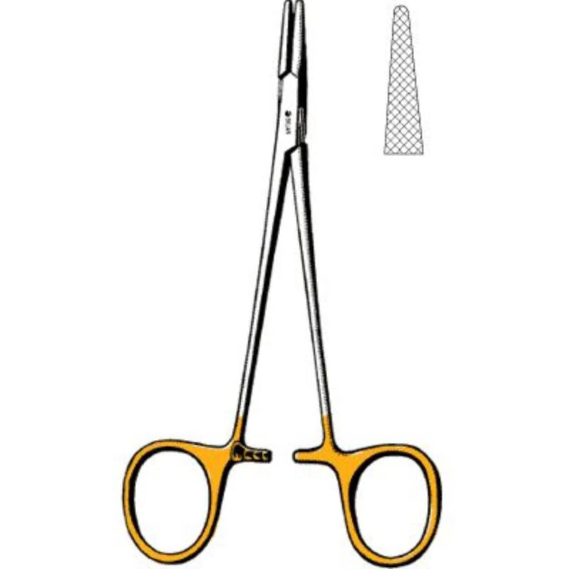 Halsey Needle Holder, Serrated Jaw, 5-1/4" (13.3 cm), Stainless Steel with Tungsten Carbide Inserts