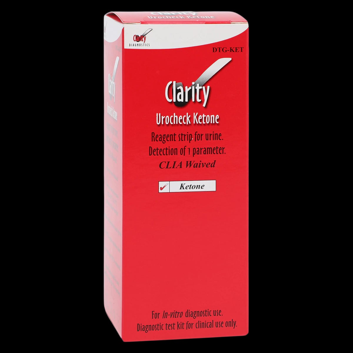 Clarity Urocheck Ketone Urinalysis Test Strips, CLIA Waived, 100/Bottle