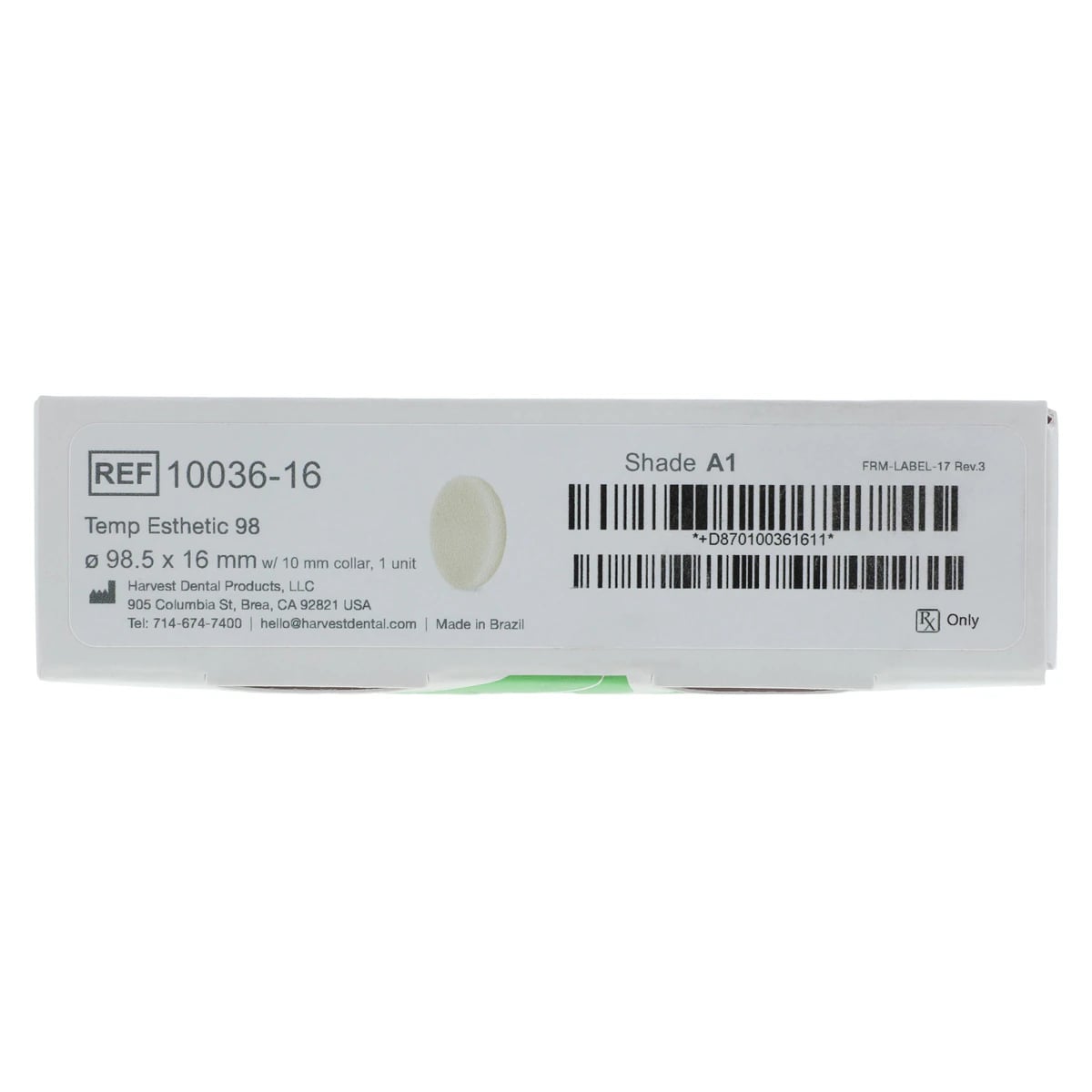 Harvest Esthetic DCL PMMA -ML- Denture + Temp Disc, A1 Shade, 98 x 16 mm, 01KEZKNHSNCG7PNARQ5YMH2PW3