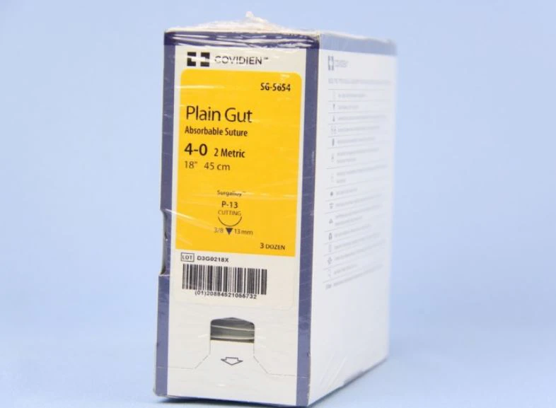 Surgigut Suture Plain Gut Monofilament 4-0, 18", P-13 Premium Reverse Cutting 3/8 Circle Needle 13mm, Uncoated, Undyed, 36/Case