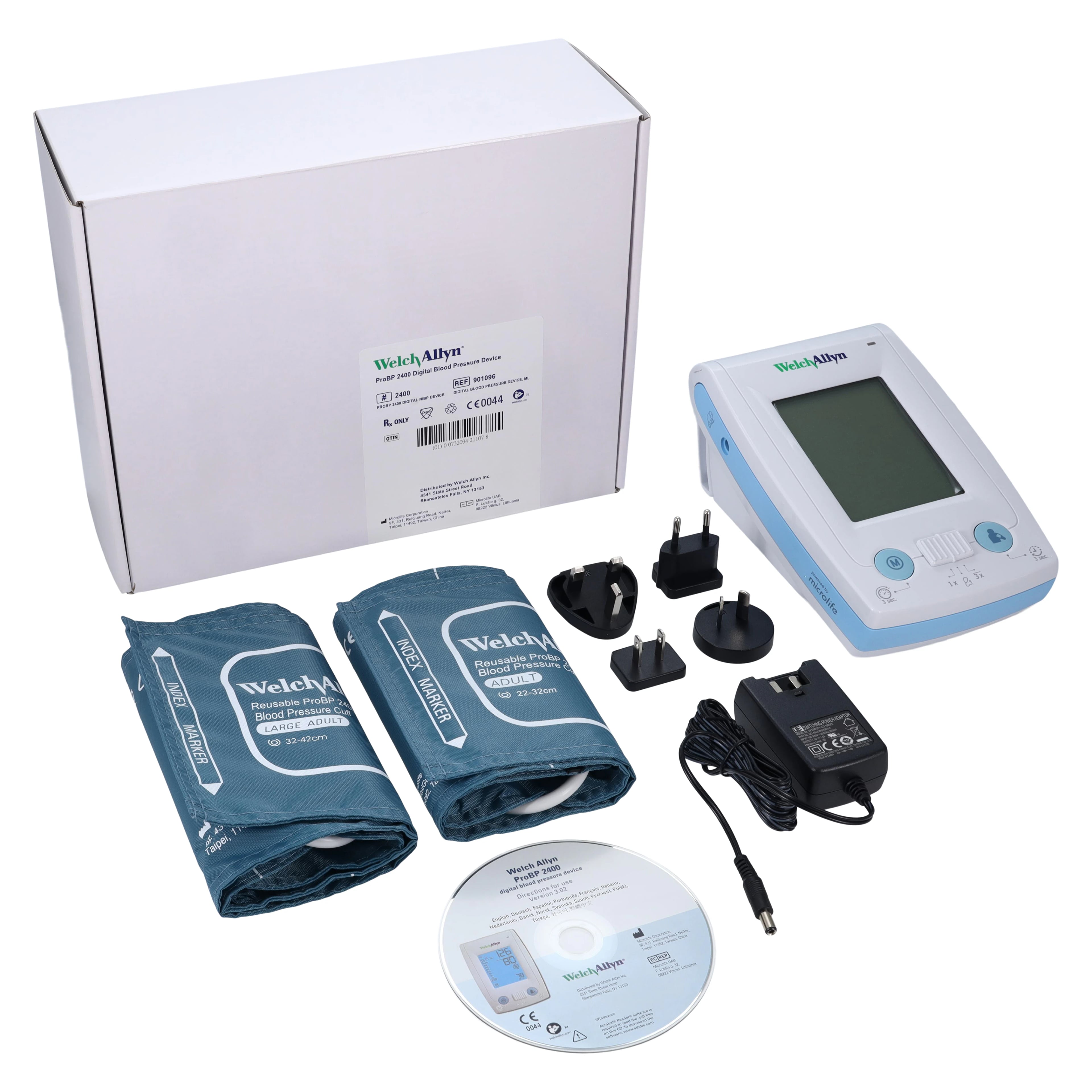 Welch Allyn ProBP 2400 Digital Blood Pressure Monitor, Blue/White, Arm Cuff, Digital Display