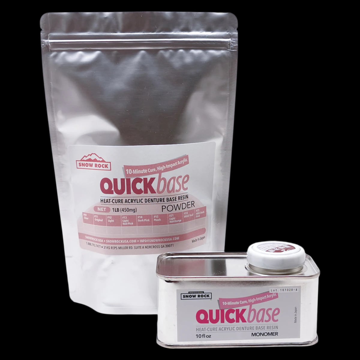 Snow Rock USA QuickBase Heat Cure Acrylic Kit, #11 Original (L) Shade, Powder 1 lb & Liquid 8 oz