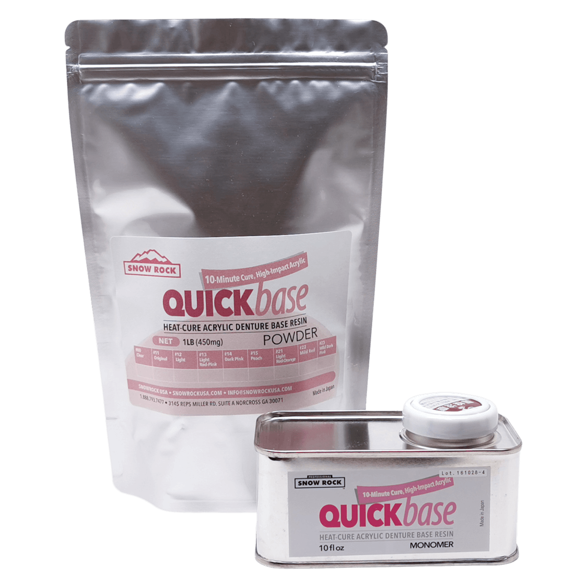 Snow Rock QuickBase Heat Cure Acrylic Kit, #12 Light (L), Powder 1 lb & Liquid 8 oz