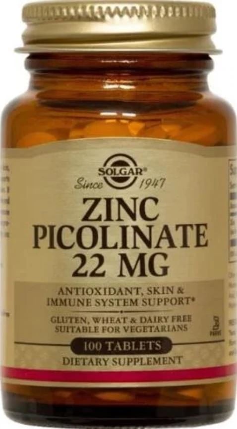 Zinc Picolinate Tablets, 22mg, Vegetarian/Kosher, 100/Bottle