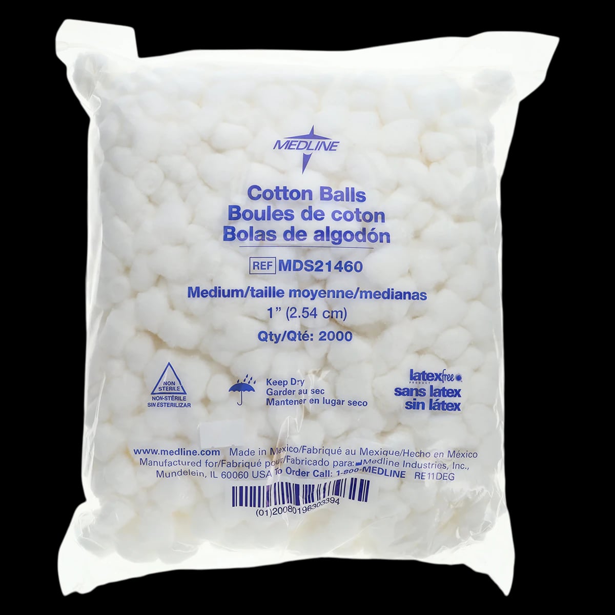 Medline Cotton Balls, 1" (Medium), Non-Sterile, High Absorbency, Latex-Free, 4000/Case