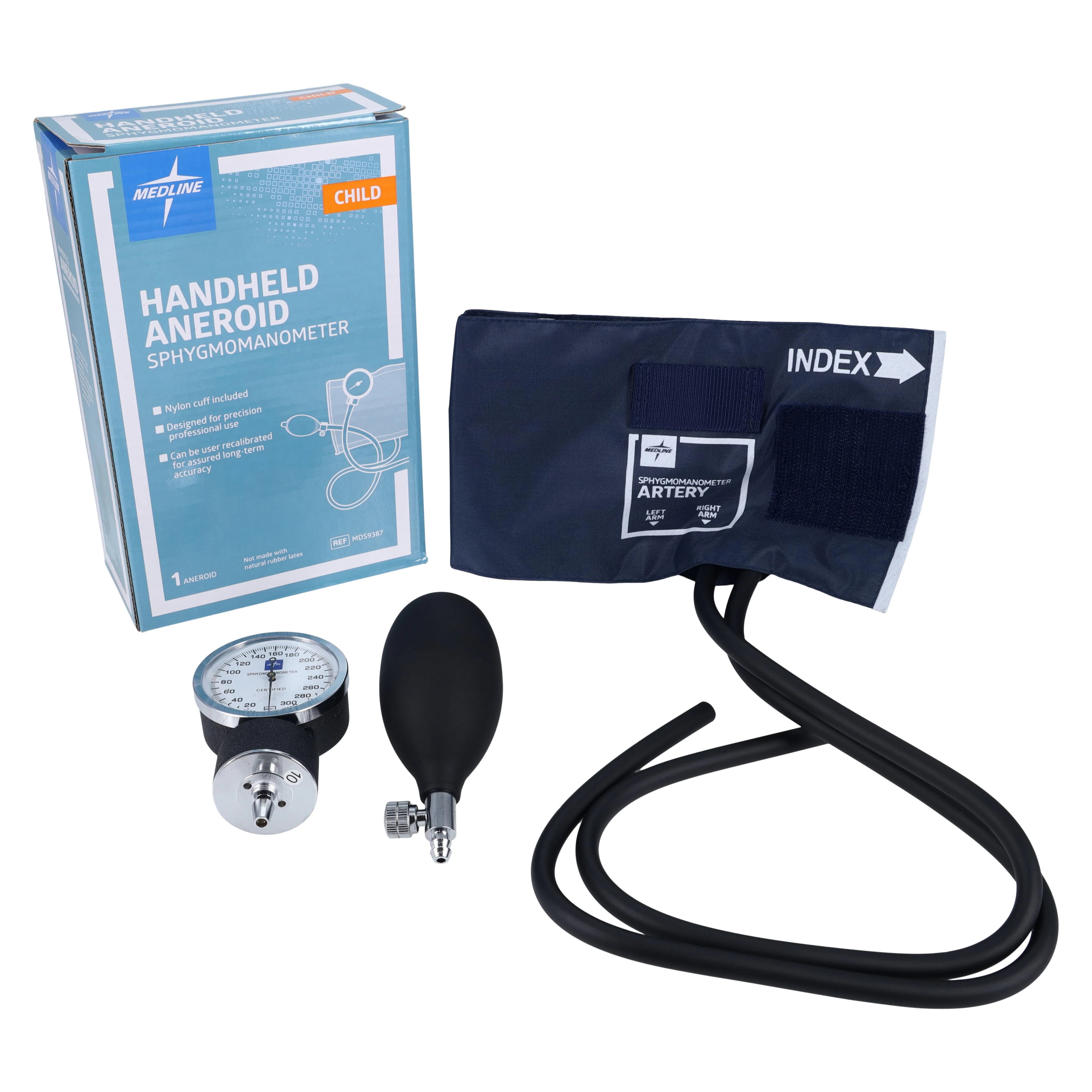 Medline Range Finder PVC Handheld Aneroid Sphygmomanometer, Child, Latex-Free, Black, 1 Each