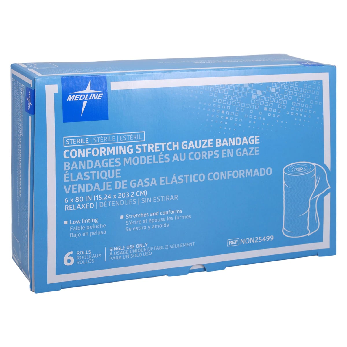 Medline Sof-Form Conforming Gauze Bandage, 1-Ply, Sterile, 6 in x 75 in, 6/Box