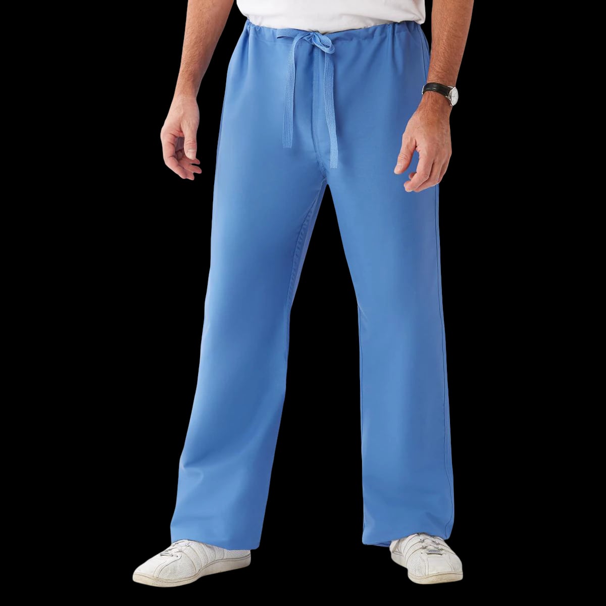 ComfortEase Unisex Reversible Scrub Pants with Drawstring, Medium, Ceil Blue, 65% Polyester/35% Cotton