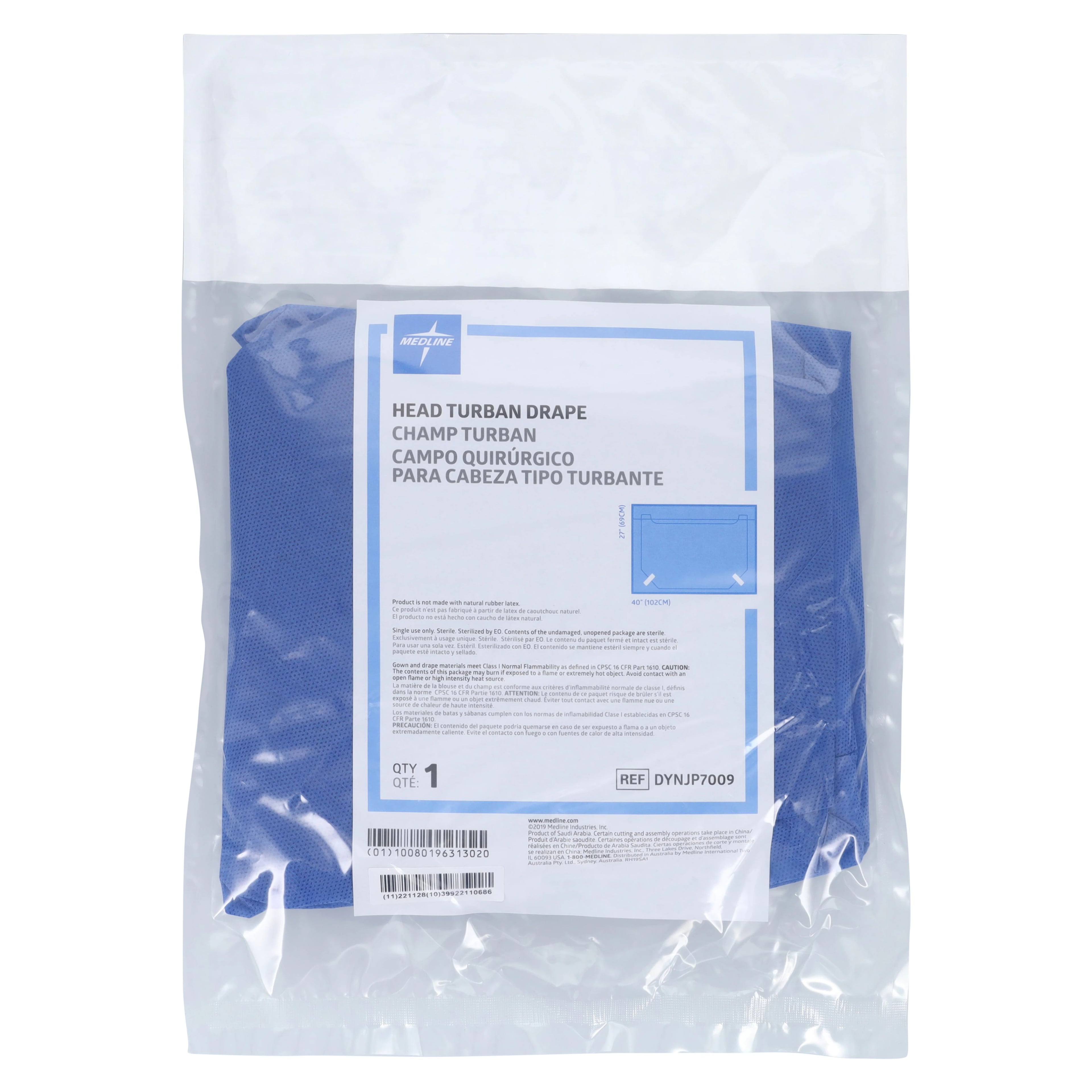 Medline Proxima Head Turban Sterile Surgical Drape, Non-Fenestrated, 4x27"
