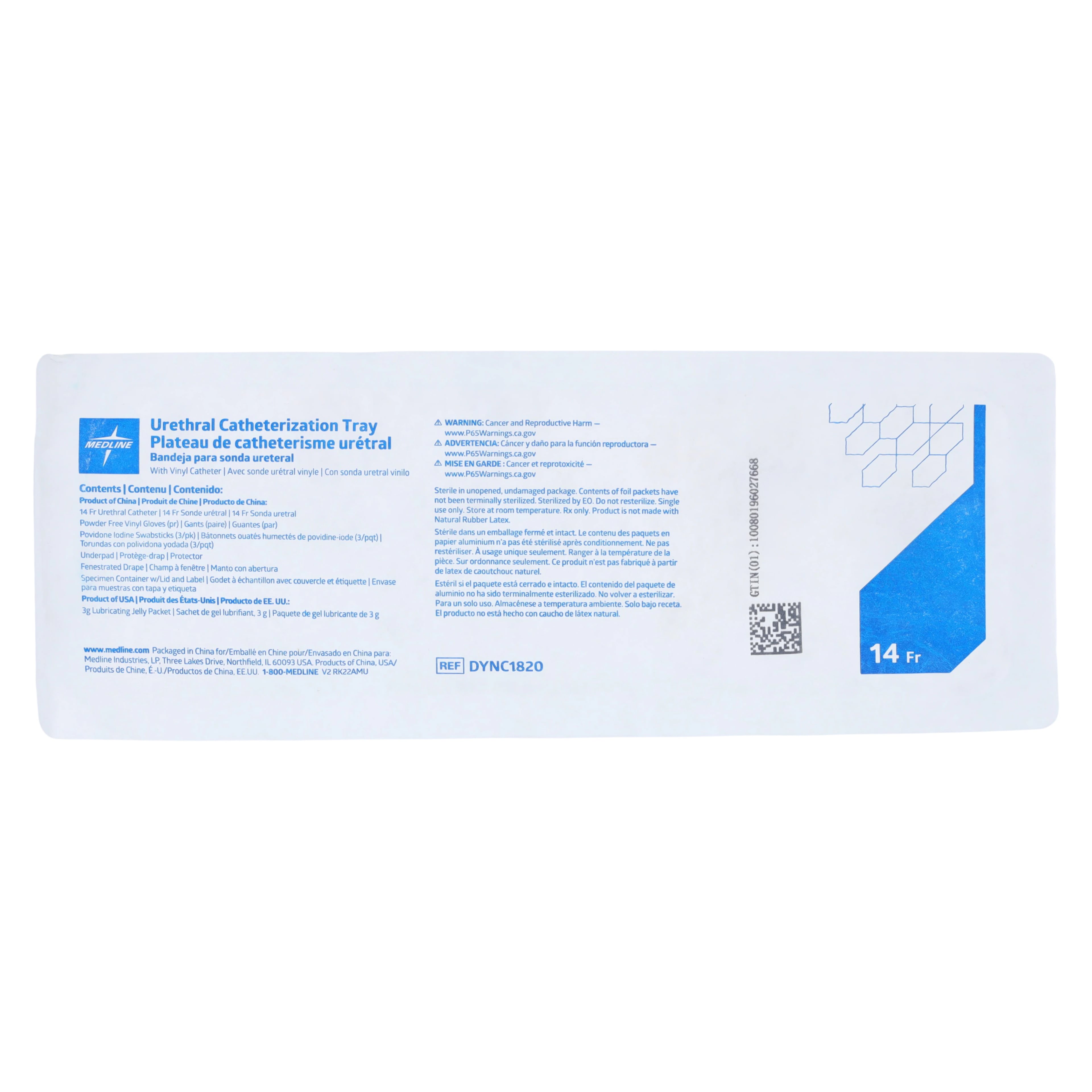 Medline Urethral Catheter Tray with PVP, 14 Fr