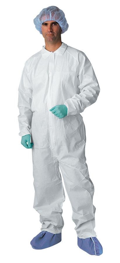 Medline Disposable Staff Coverall, Breathable Impervious, X-Large, White, Long Sleeves, 25/Case