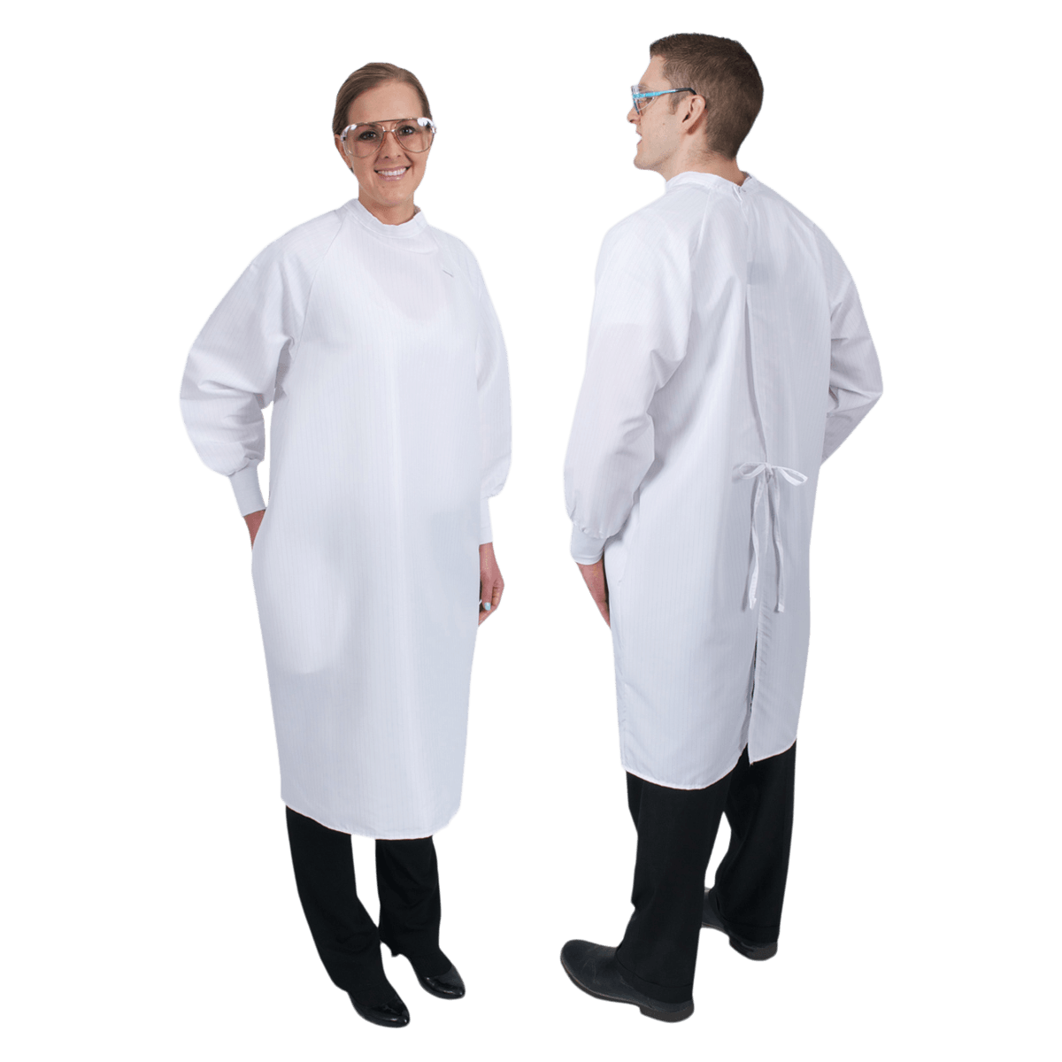 Denline Protection Plus Close Back Gown, Unisex, X-Small, 41 in, White, Reusable, 99% Polyester/1% Carbon, AAMI Level 2