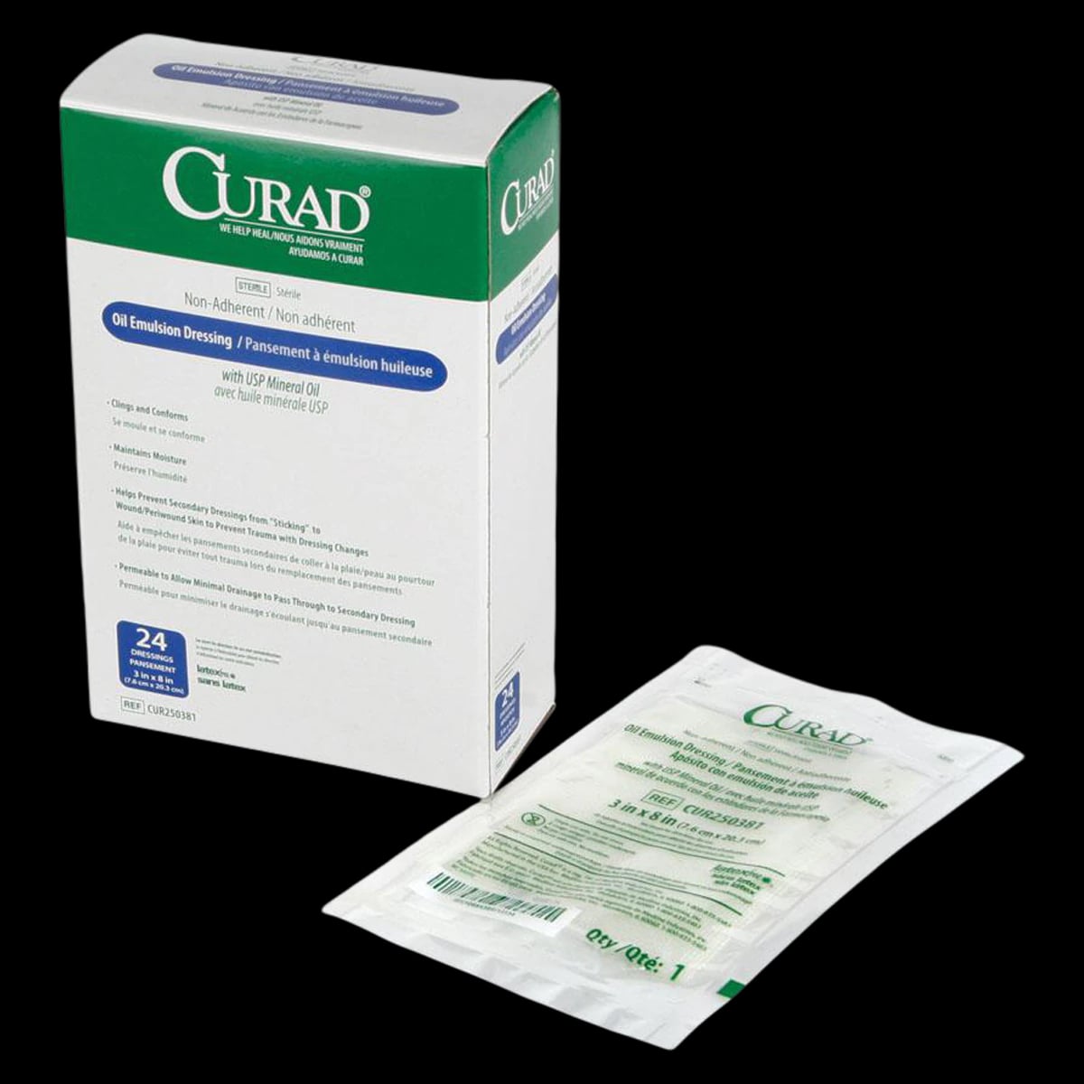 Medline Oil Emulsion Gauze Dressing, 3" x 8", Sterile, Non-Adherent Wound Dressing
