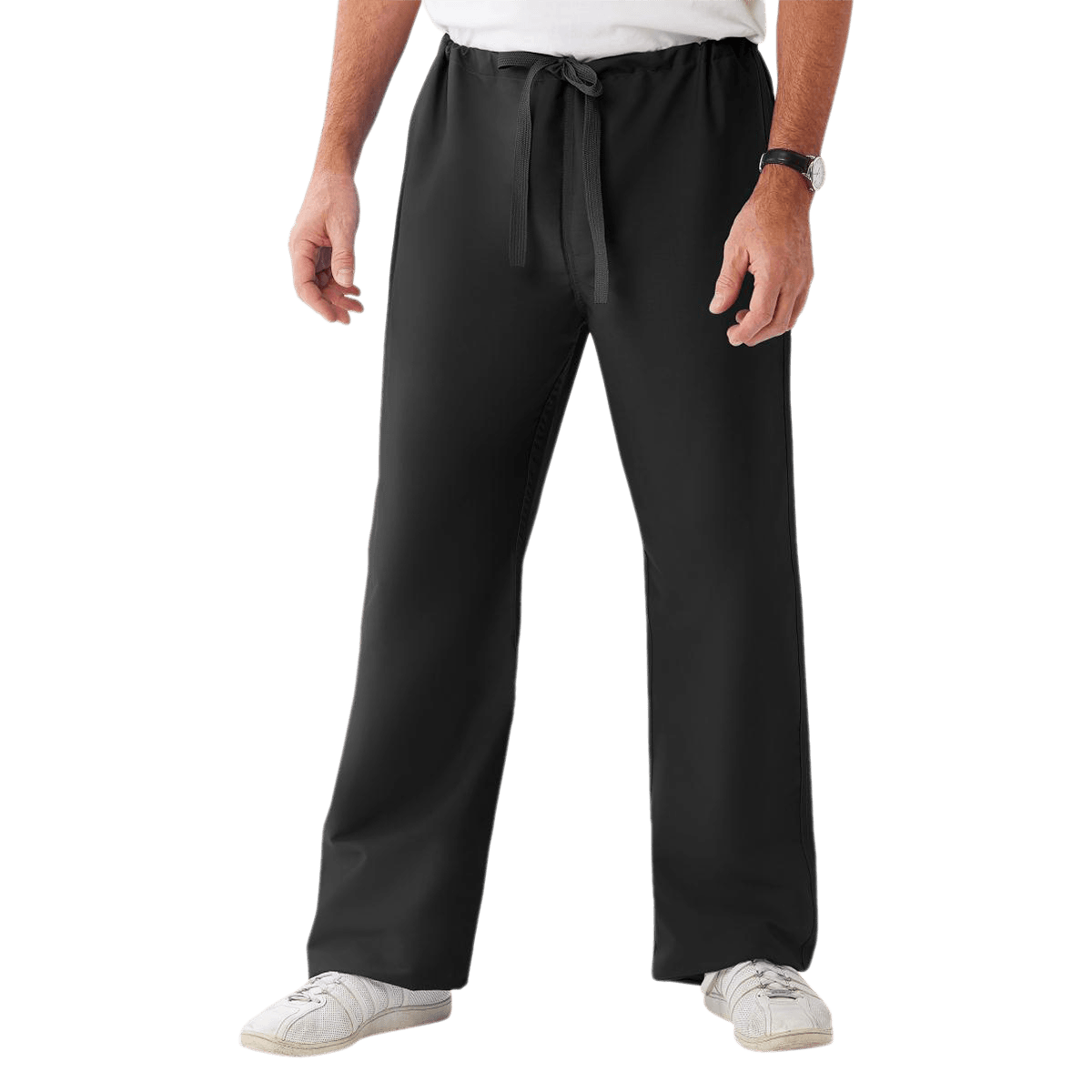 ComfortEase Unisex Reversible Scrub Pants with Drawstring, Medium, Black, 65% Polyester/35% Cotton, 1 Each