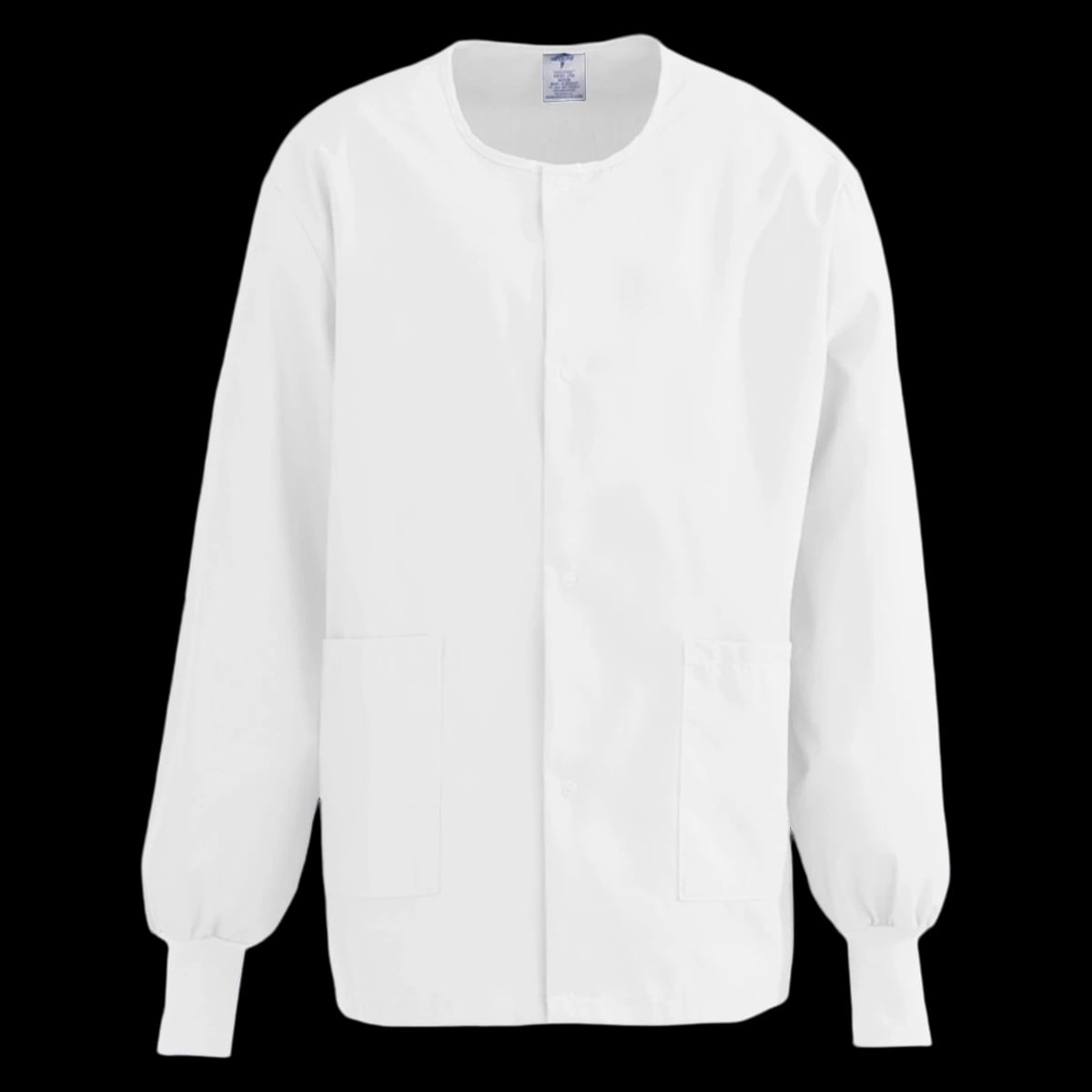 ComfortEase Warm-Up Jacket, Unisex, White, X-Small, 65% Polyester / 35% Cotton, 2 Pockets, Long Sleeves, Knit Cuff, Reusable, 8832