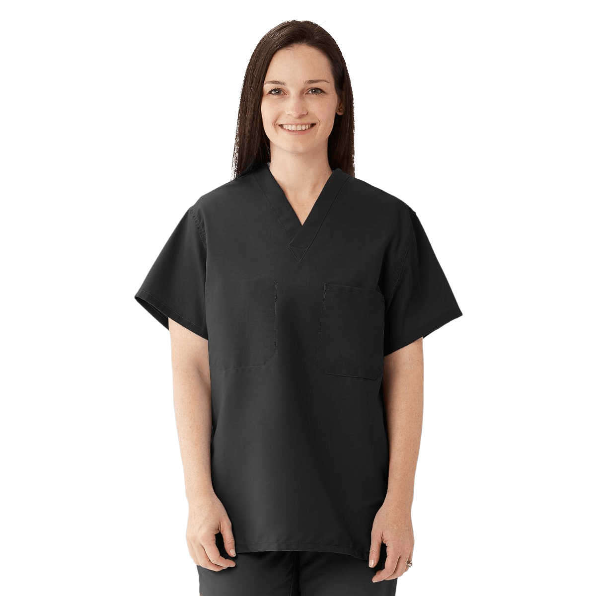 ComfortEase Unisex Two Pocket Reversible Scrub Top, X-Small, Black, 1 Each